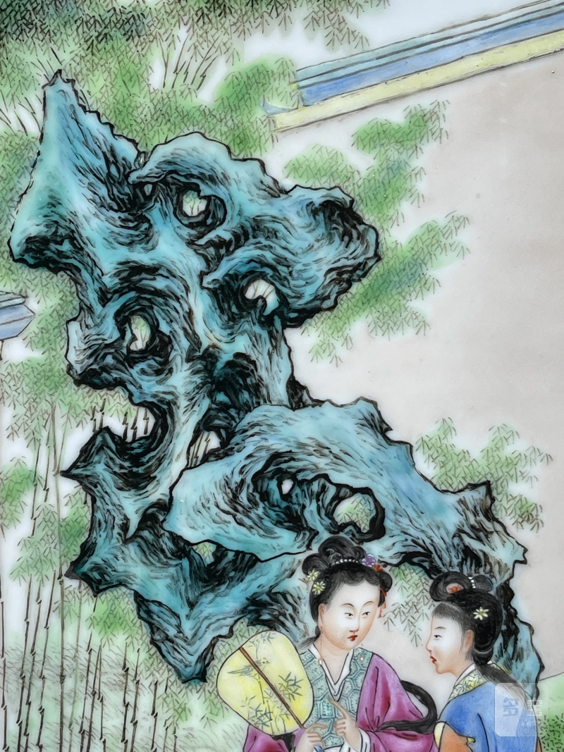 民国 熊晓峰画粉彩红楼梦纹瓷板一对 - 图12